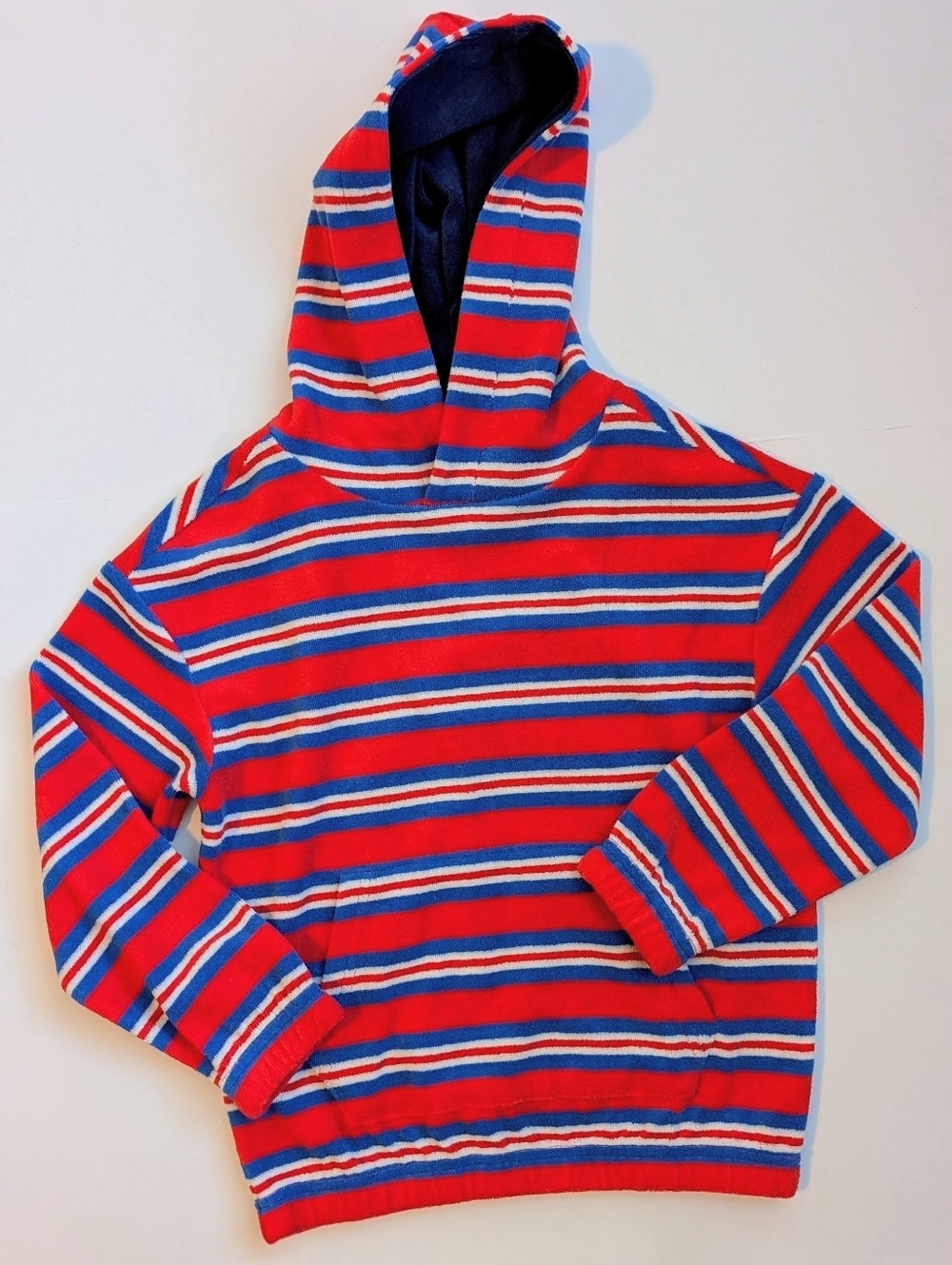 Mini Boden Red, Blue & White Striped Toweling Hoodie 7-8Y
